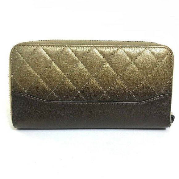 CHANEL Gradation Matelasse Zip Around Long Wallet Lambskin Leather Gold x Brown - Picture 2 of 12